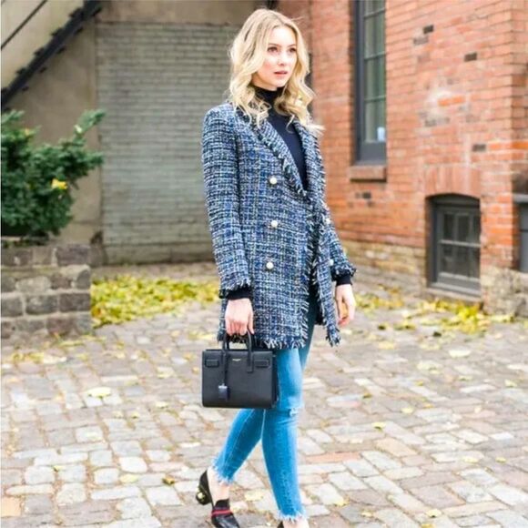 Zara Tweed long Jacket with Pearl buttons - Picture 1 of 13